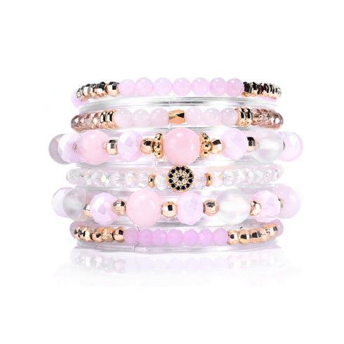 Rose Quartz, Evil Eye Bracelet Set